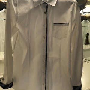 White button down blouse with trim